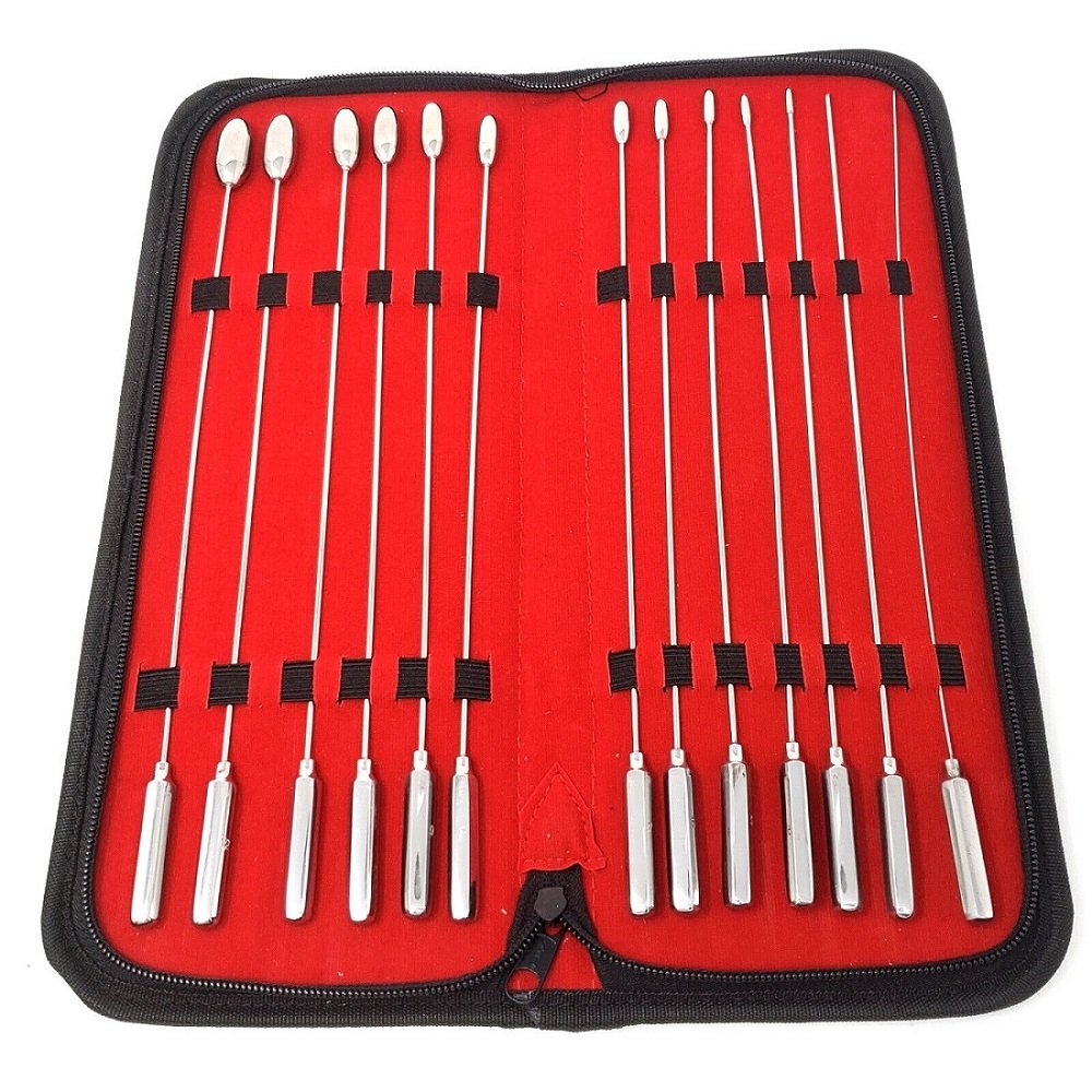 Bakes Common Bile Duct Dilators, Bakes Gall Stone Probe, RoseBud Urinary, Uterine, Urethral Diagnostic Sounds, Double Ended, Set of 13, 30cm