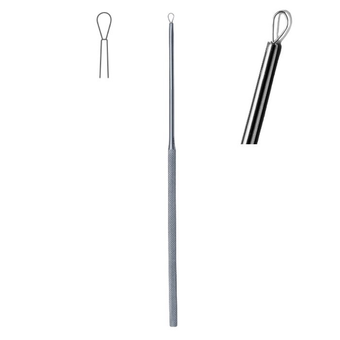 Billeau Ear Loop, Curettes and Scoop, wire Loop 2mm x 3mm, Fig.1, 16.5cm