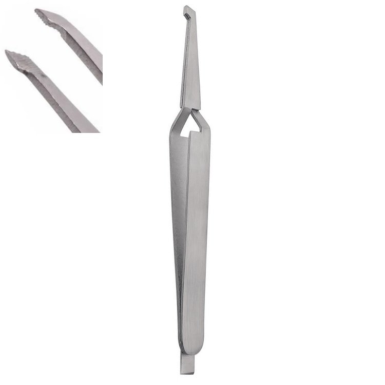 Bracket Clamping Holder with Lock, Blade at the end of the Tweezers, Serrated, 14cm