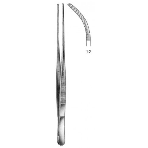 Brophy Tissue Forceps, Curved, Serrated Jaws, 1×2 Teeth, 20cm