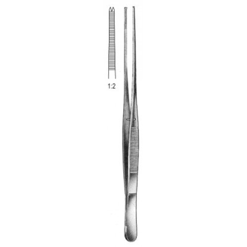 Brophy Tissue Forceps, Straight, Serrated jaws, 1×2 Teeth, 20cm