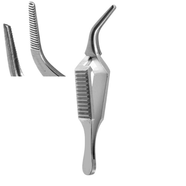 Bulldog Atraumatic Clamp, Angled, Reusable, Stainless Steel, Tip 14mm