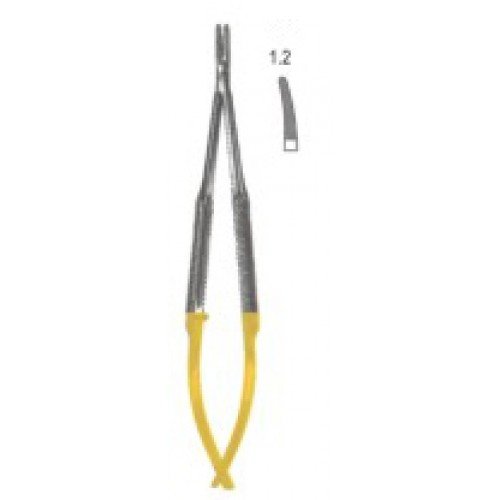 Castroviejo Needle Holder, Curved, Tungsten Carbide, Round Handled, 1.2mm, 15cm