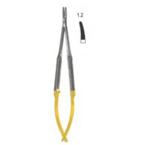 Castroviejo Needle Holder, Curved, Tungsten Carbide, Round Handled, 1.5mm, 14cm