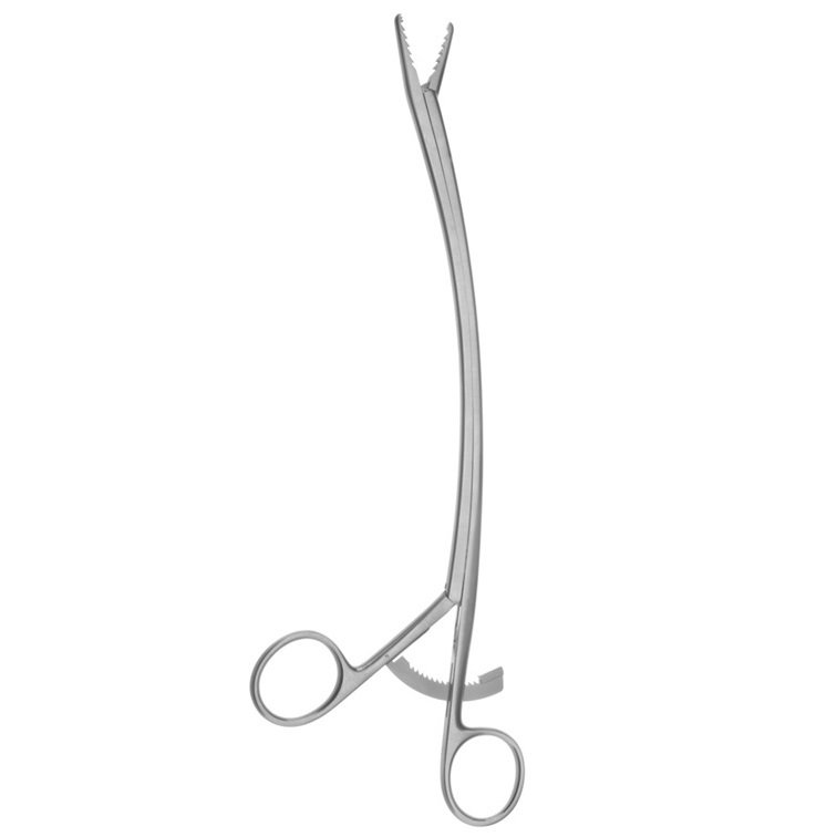 Chest Tube Passer, Prof. Yan Design, Curved, with Ratchet, Grooved Jaw, Reusable, Length 24cm