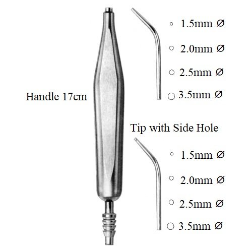 Coupland Suction Tube Set of 5, 1.5mm, 2.0mm, 2.5mm, 3.5mm, Universal Handle 17cm
