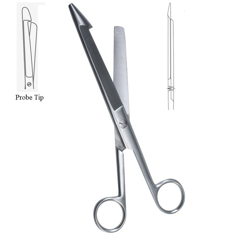 Dammschere Bowel Scissors, Intestinal Scissors, Enterotomy Scissors Hook Tip, Straight, 21cm