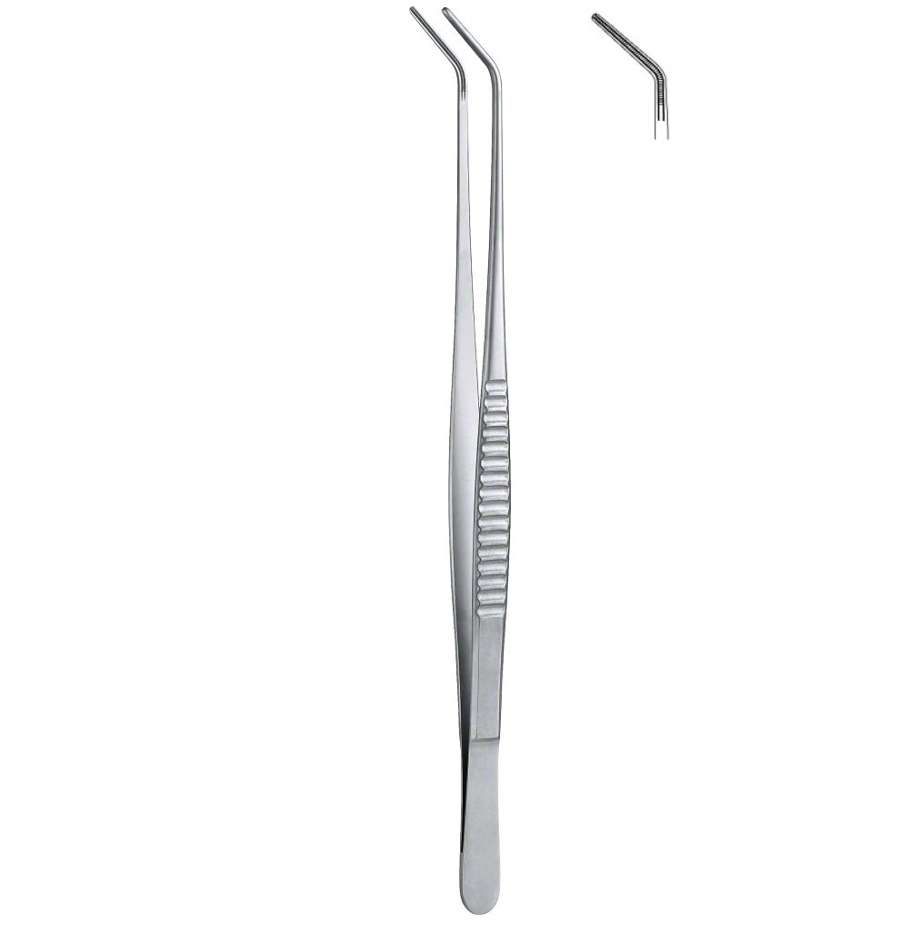 DeBakey Atraumatic Tissue Forceps, 2mm, angled, 24cm
