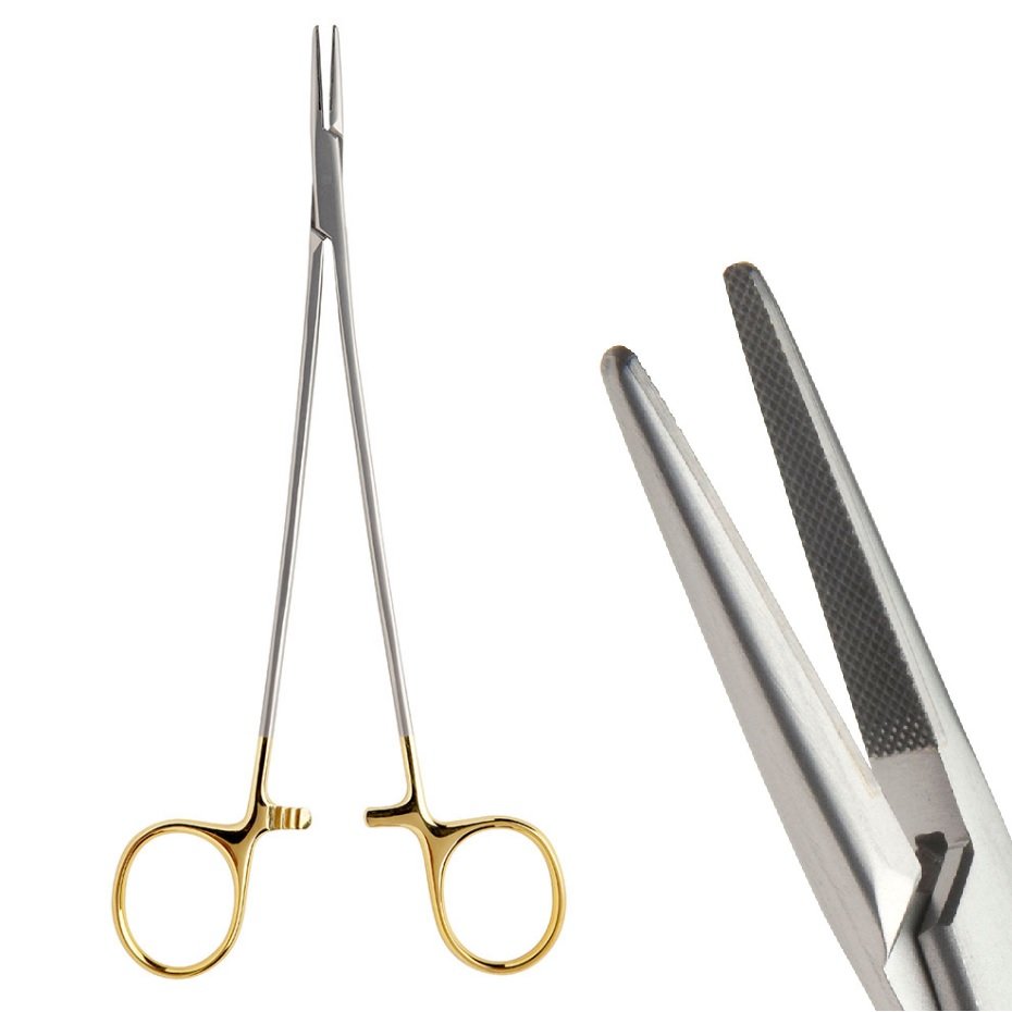 DeBakey Needle Holder (Crile Wood), Straight, Tungsten Carbide Jaws Inserted, 20cm