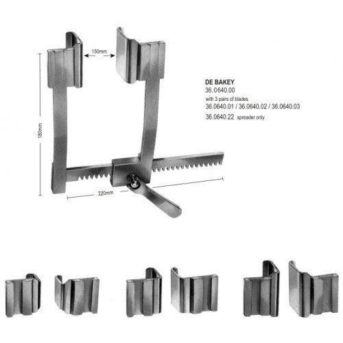 Debakey Rib Spreader 150x180x220mm complete (3 pairs of blades)