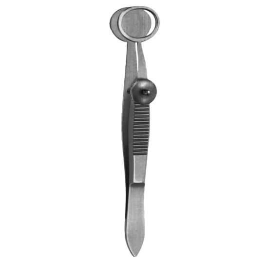 Desmarres Chalazion Forceps Tweezers, Oval, Inside Ring Diameter 12x14mm, Flat Handle, Stainless Steel, 9cm