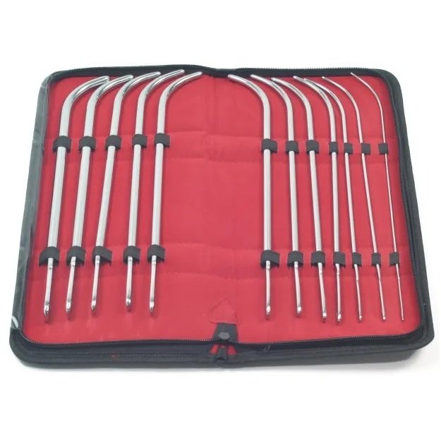Dittel Dilating Bougies, Van Buren Dilators, Hegar Uterine, Urethral Sounds, Curved, Set of 12, Sizes. 8 to 30 French, 30cm