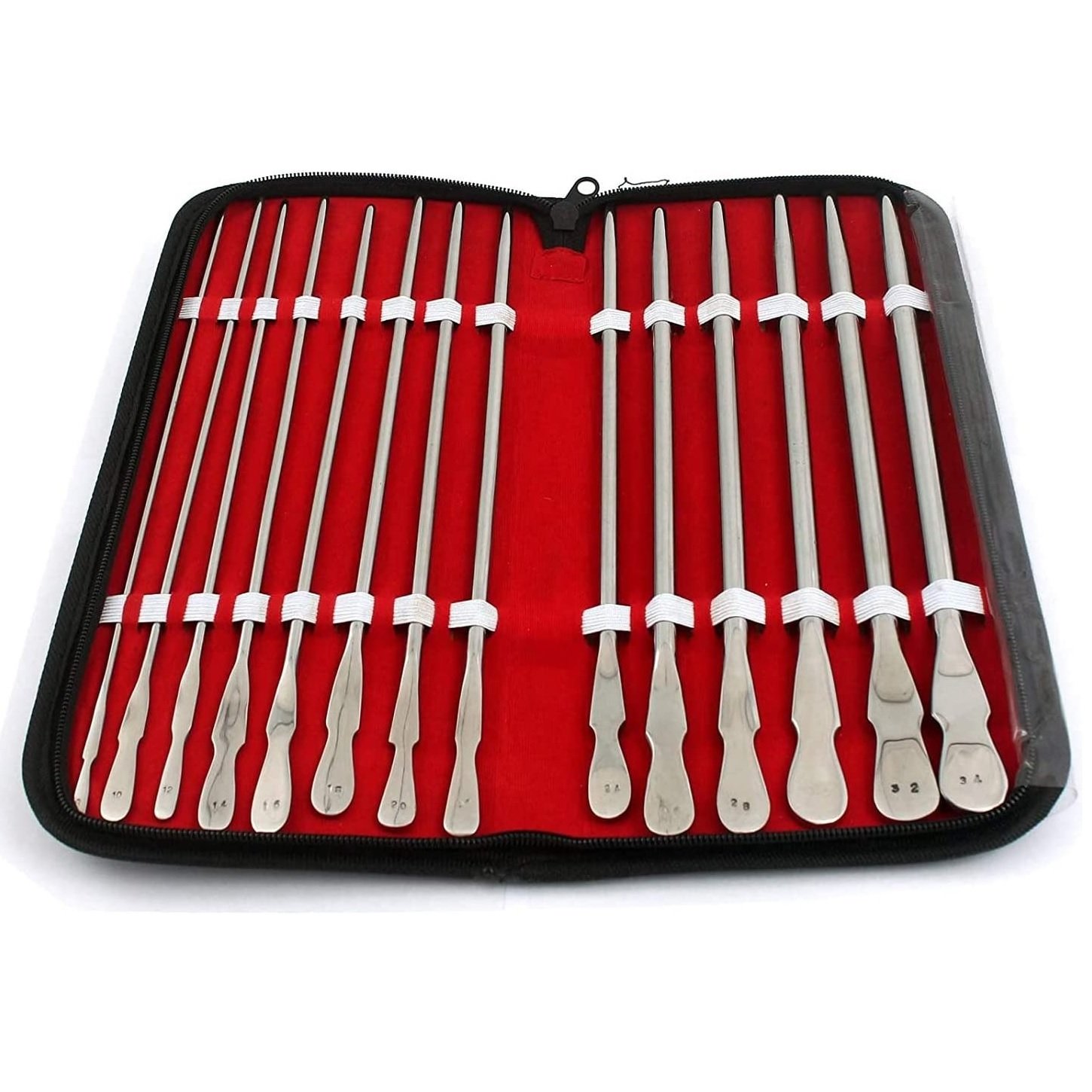 Dittel Dilating Bougies, Van Buren Dilators, Hegar Uterine, Urethral Sounds, Straight, Set of 14, Sizes. 8 to 34 French, 30cm