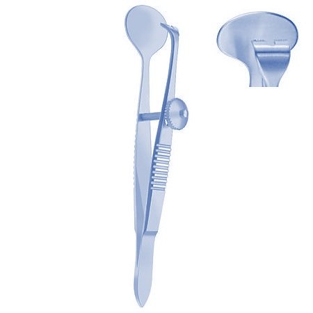 Erhardt Lid Forceps, Serrated Upper Jaw 9mm wide, 14mm oval lower plate, Titanium, 9.5cm
