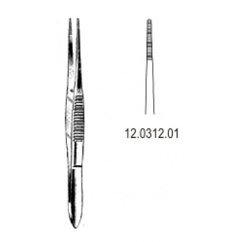Fine Dressing Forceps, Serrated, Straight, 12cm