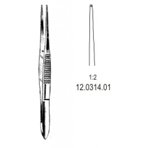 Fine Tissue Forceps, 1×2 Teeth, Straight, 12cm
