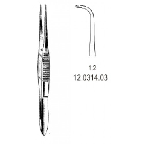Fine Tissue Forceps, Full Curved, 1×2 Teeth, 12cm