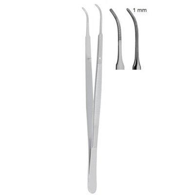 Gerald Dressing Forceps, Curved, Serrated, Tip 1mm, 18cm