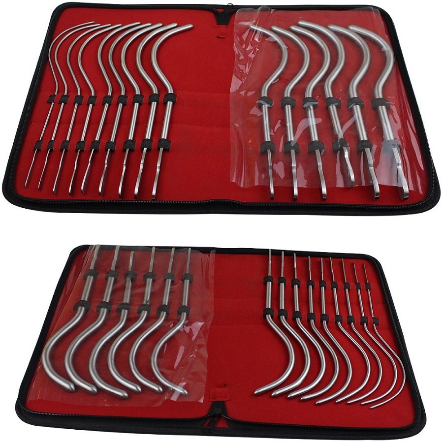 Guyon Urethral Bougies, Gynecology Dilators, Urinary, Uterine, Urethral Sounds, Curved, Kit/Set of 15, 8 to 36 French, 26cm