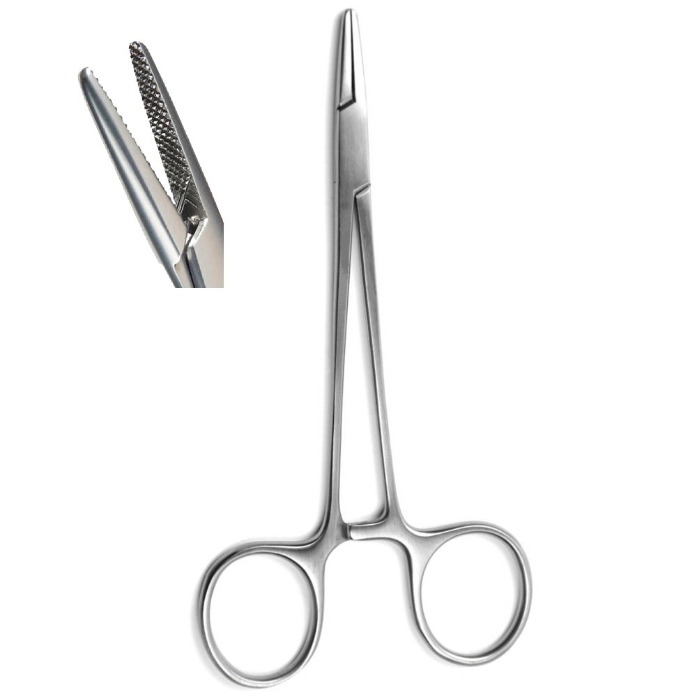 Halsey Needle Holder Serrated Jwas With Blood Groove, Straight, 13cm (5 inches)