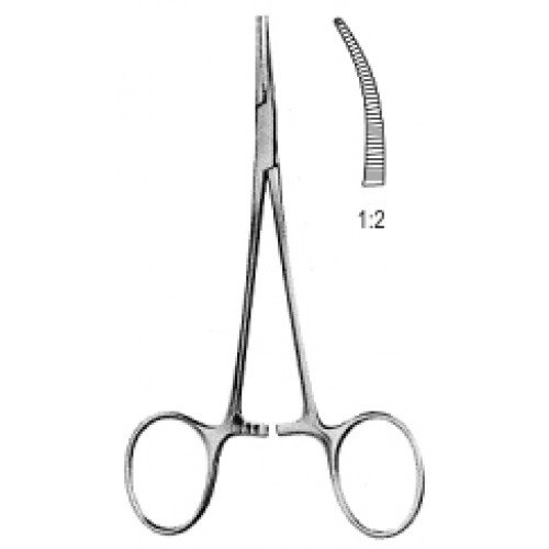 Halstead Micro Mosquito Forceps, Curved, 1×2 Teeth, 10cm