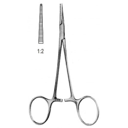 Halstead Micro Mosquito Forceps, Curved, 1×2 Teeth, 14cm