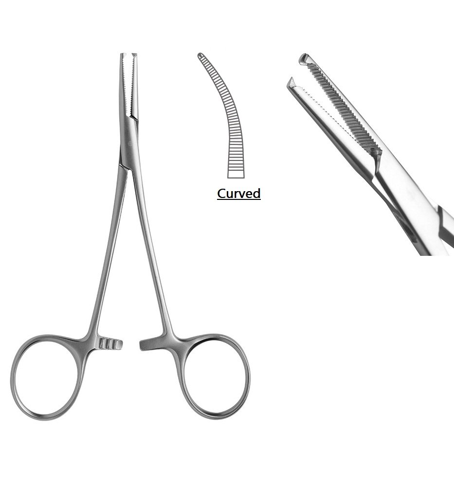 Halstead Micro Mosquito Haemostat Artery Forceps, Curved, Serrated, 1×2 Teeth, 12.5cm