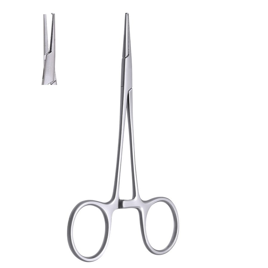 Halsted Mosquito Haemostatic Atraumatic Forceps, with Hook Tip, Straight, Serrated, 12.5cm