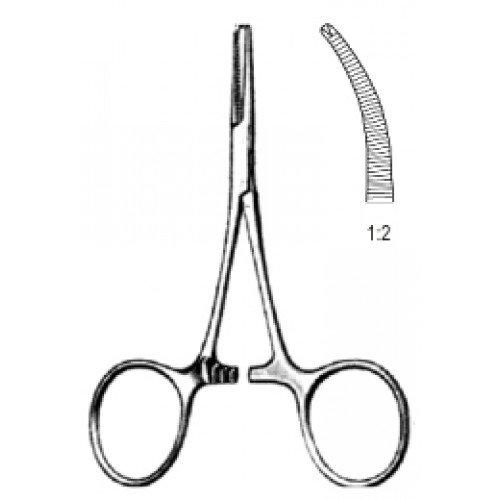 Hartmann Hemstatic Forceps, Curved, 1×2 Teeth, 10cm