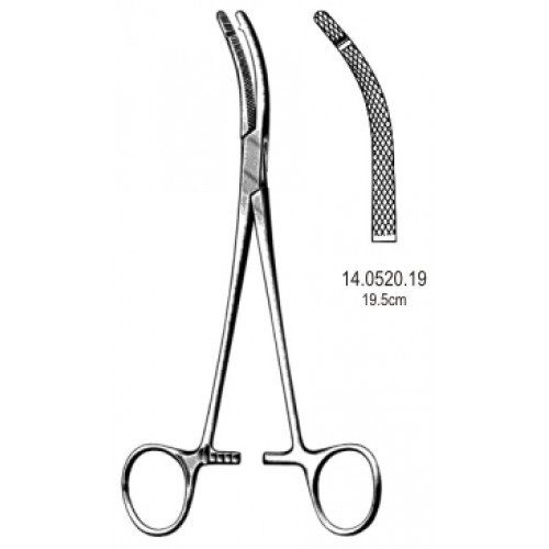 Heaney Hysterectomy Forceps, Curved, 1×1 Teeth, 19.5cm
