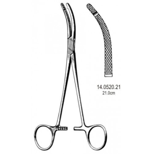 Heaney Hysterectomy Forceps, Curved, 1×1 Teeth, 21cm