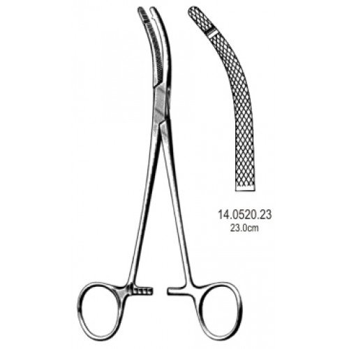 Heaney Hysterectomy Forceps, Curved, 1×1 Teeth, 23cm