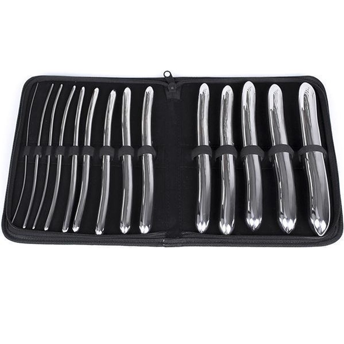 Hegar Sounds, Uterine Dilators, Double Ended, Set of 14, in Pouch, Sizes. 3-4 to 29-30mm Diameter, 20cm
