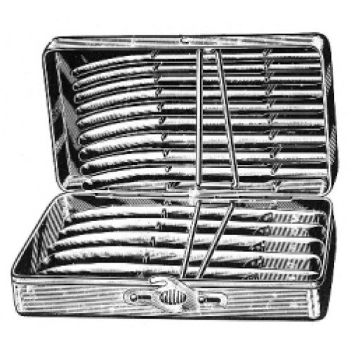 Hegar Uterine Dilator, Set of 14, Single Ended, in Stainless Steel Box/Case, 4 to 17mm Diameter