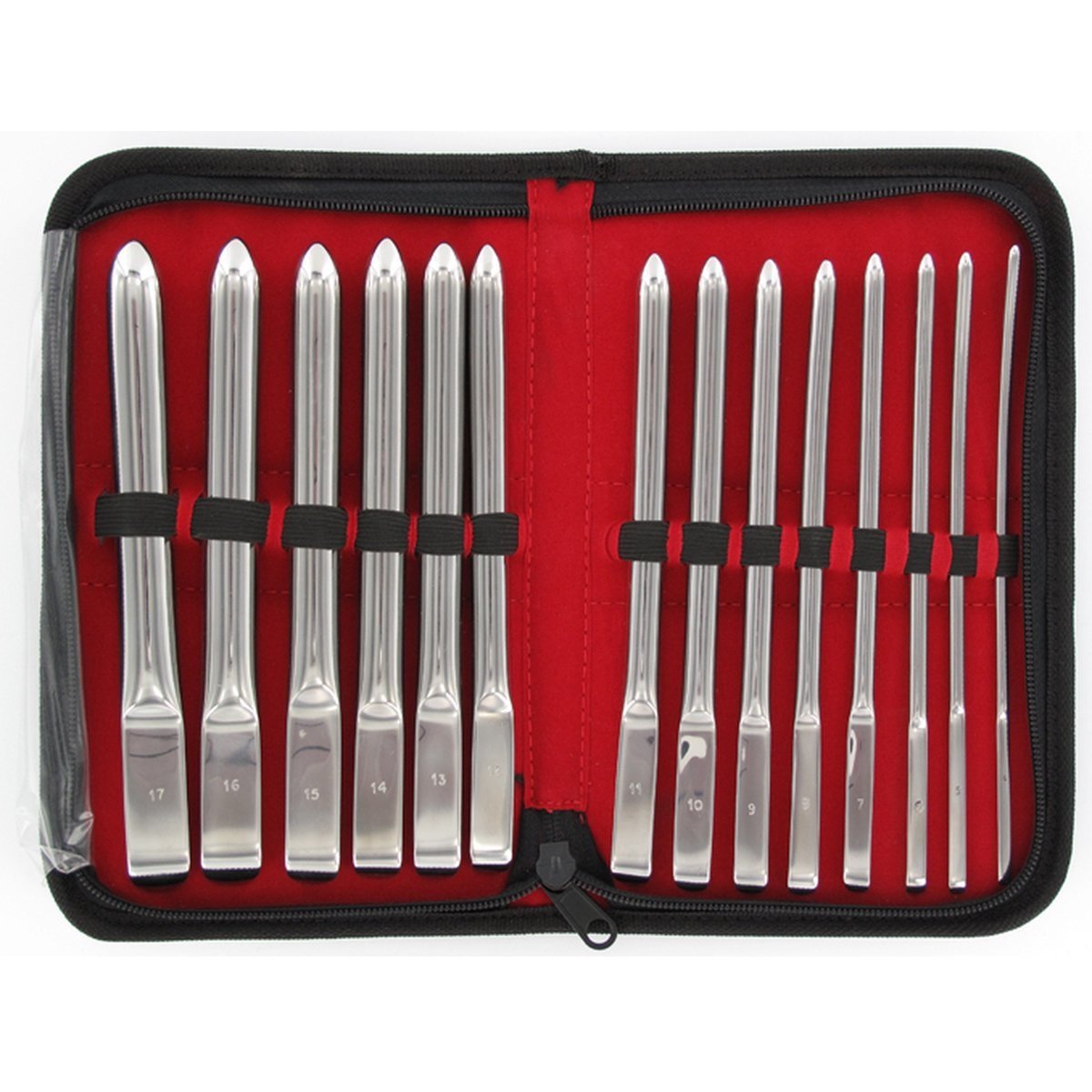 Hegar Uterine Dilator, Single Ended, Straight, Set of 14, in pouch, 4 to 17mm Diameter
