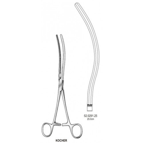 Kocher Intestinal Forceps, Curved, 25cm