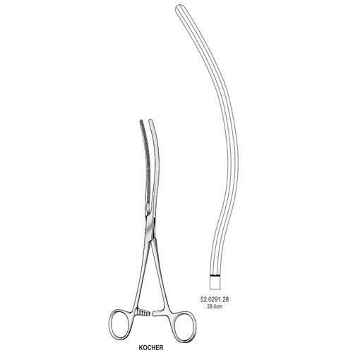 Kocher Intestinal Forceps, Curved, 28cm