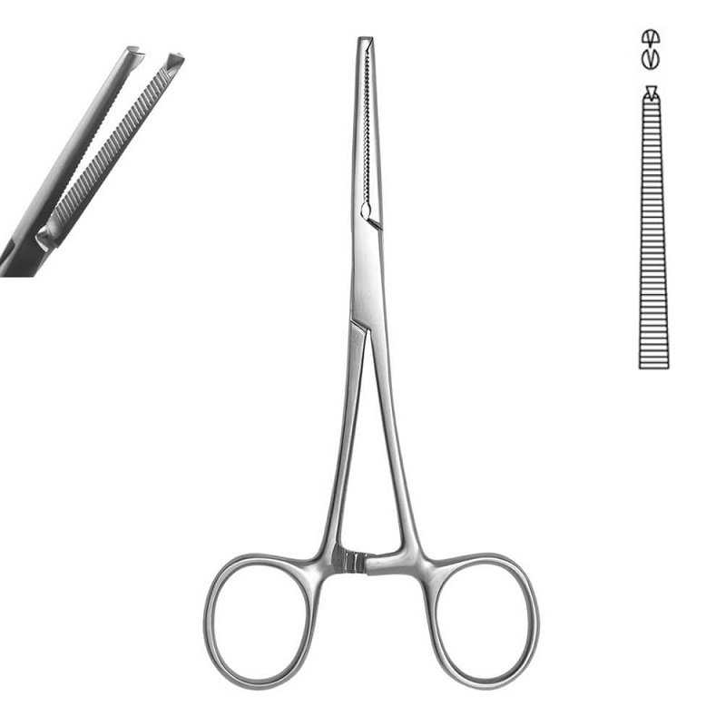 Kocher Nippon Haemostatic Artery Forceps, Serrated, Straight, 1×2 Teeth, 14cm
