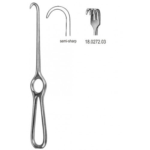 Kocher Retractor, 3 Prongs, Semi Sharp, 22cm