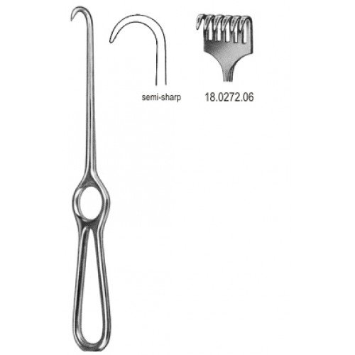 Kocher Retractor, 6 Prongs, Semi Sharp, 22cm