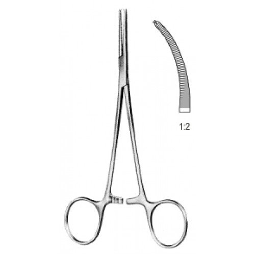 Leriche Hemostatic Forceps, Curved, 1×2 Teeth, 15cm