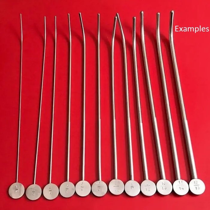 Lister Urinary, Uterine, Urethral Bouges Dilators, Diagnostic Surgical Sounds, Curved, Set of 12, 28cm