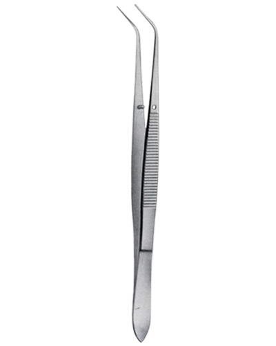 London College Cotton Dressing Tweezers, London College Forceps, Angled, Serrated Tip, 15cm