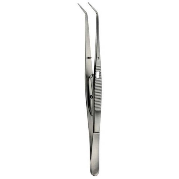 London College Tweezers, London College Forceps, Self Locking, Serrated, Angled, 15cm