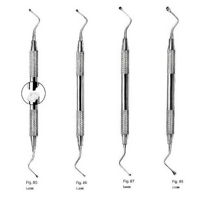 Lucas Bone, Dental, Orthopedic Curettes, Hollow Handle, Set of 4