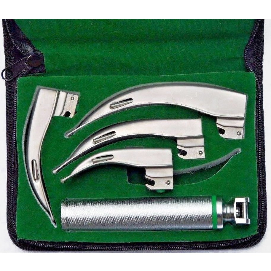 Macintosh and Miller Fiber Optic Fix Laryngoscope Set with 3 blades, Size. 1,2(90mm) and 3