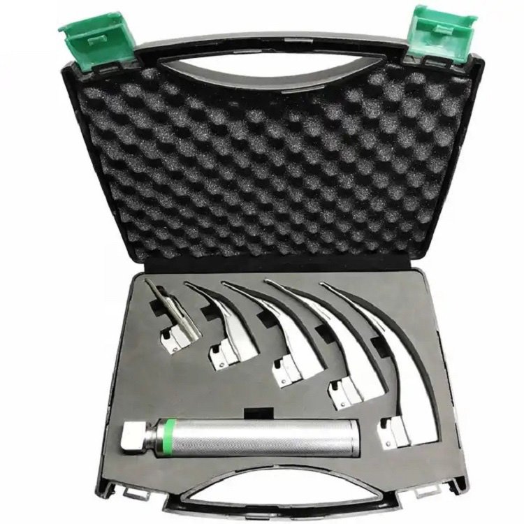 Macintosh and Miller Fiber Optic Fix Laryngoscope Set with 3 blades, Size. 2(90mm) 3 and 4