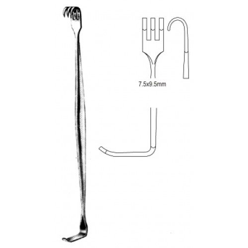 Mathieu Retractor, Double Ended, Blunt, 3 Prongs, 7.5×9.5mm, 16cm
