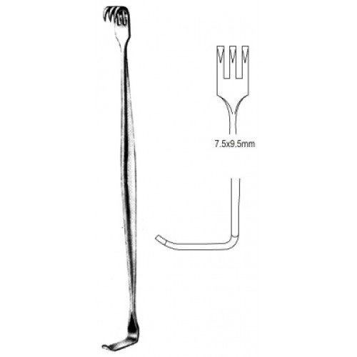Mathieu Retractor, Double Ended, Sharp, 3 Prongs, 7.5×9.5mm, 16cm