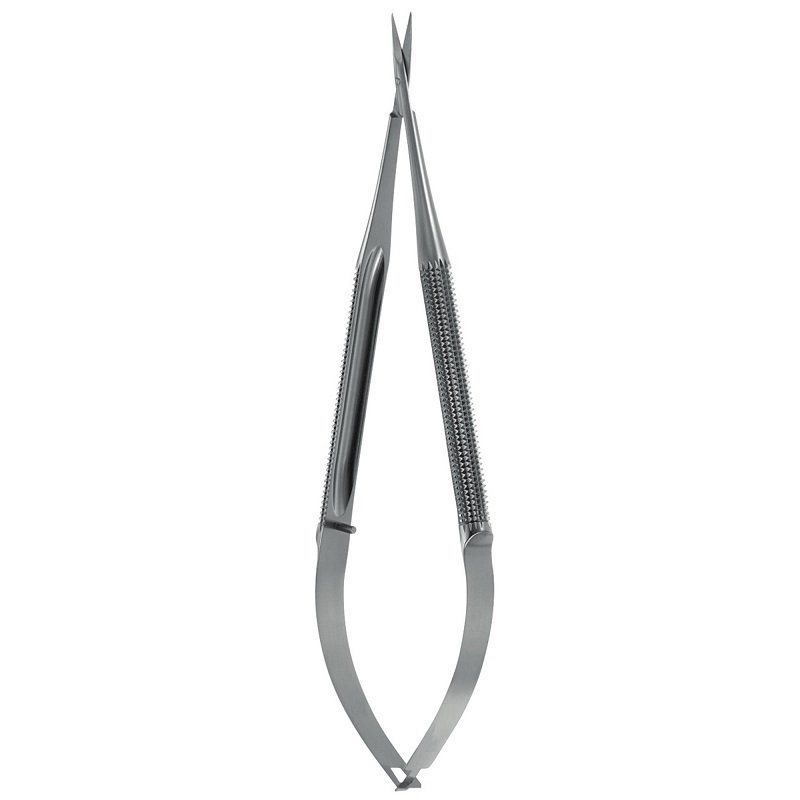Micro Scissor round Handle, Straight, Fine Serrated, 18cm